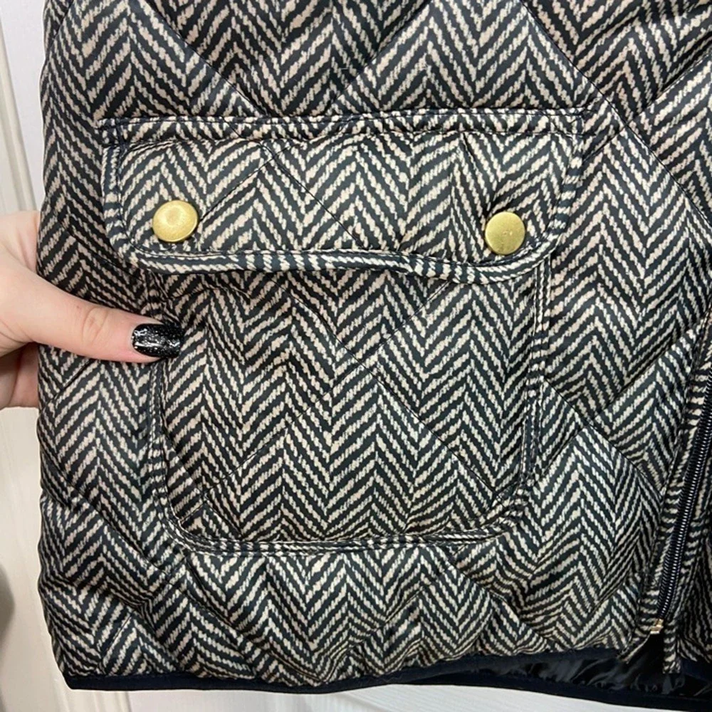 Baku black striped geometric pocket full zip quilted lined winter fashion vest M
